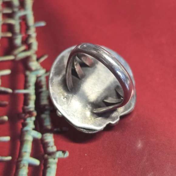 Vintage Navajo Sterling Silver And Raw Nugget Turquoise Ring Size 6 - Picture 3 of 5